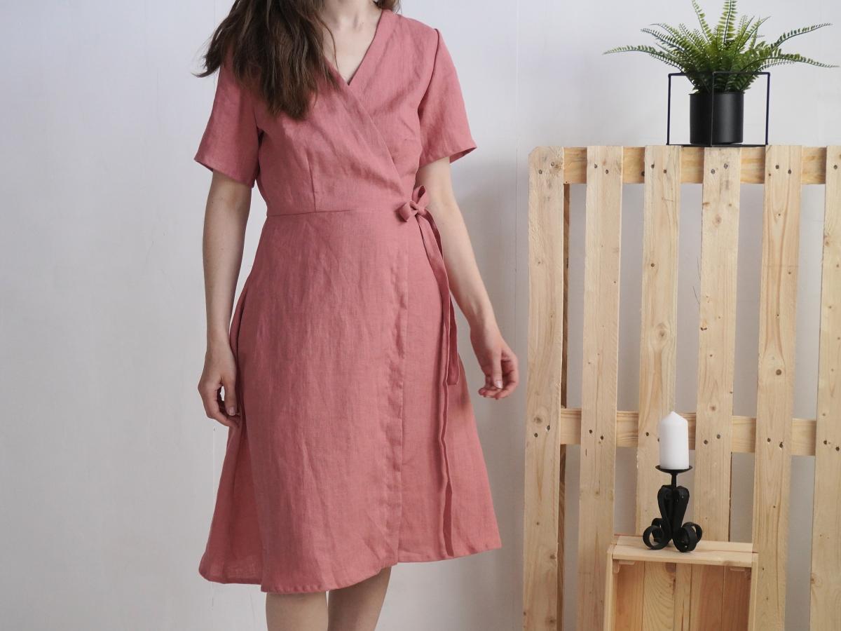 Robe de demoiselle d’honneur midi portefeuille en lin MISSOURI