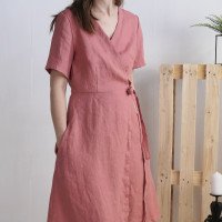 Robe de demoiselle d’honneur midi portefeuille en lin MISSOURI