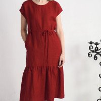 Robe longue en lin à taille basse et volant DONETS