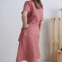 Robe de demoiselle d’honneur midi portefeuille en lin MISSOURI