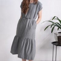 Robe longue en lin à taille basse et volant DONETS