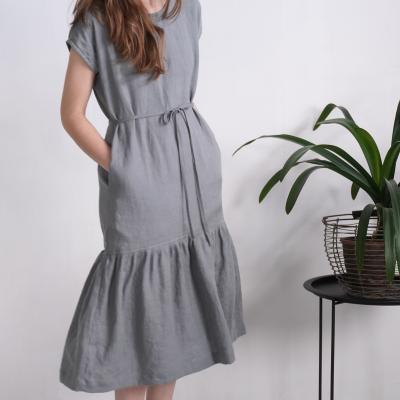 Robe longue en lin à taille basse et volant DONETS