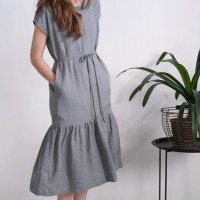 Robe longue en lin à taille basse et volant DONETS
