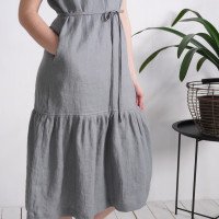 Robe longue en lin à taille basse et volant DONETS