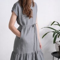 Robe longue en lin à taille basse et volant DONETS