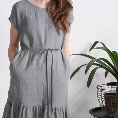 Robe longue en lin à taille basse et volant DONETS