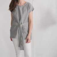 Blouse longue en lin à ceinture SHEBELLE