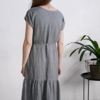 Robe longue en lin à taille basse et volant DONETS