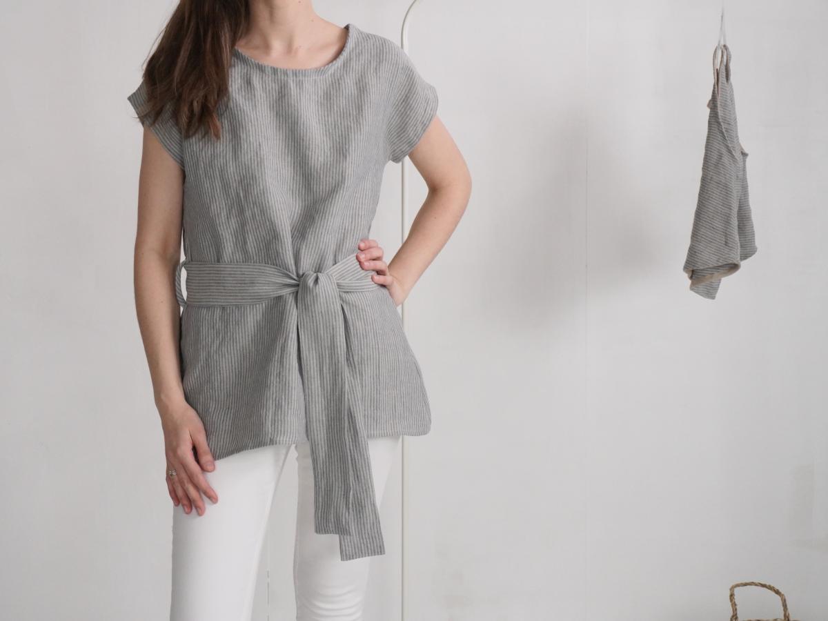 Blouse longue en lin à ceinture SHEBELLE