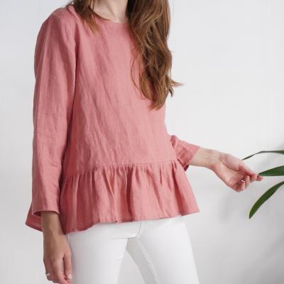 Blouse en lin à manches longues et volant RED
