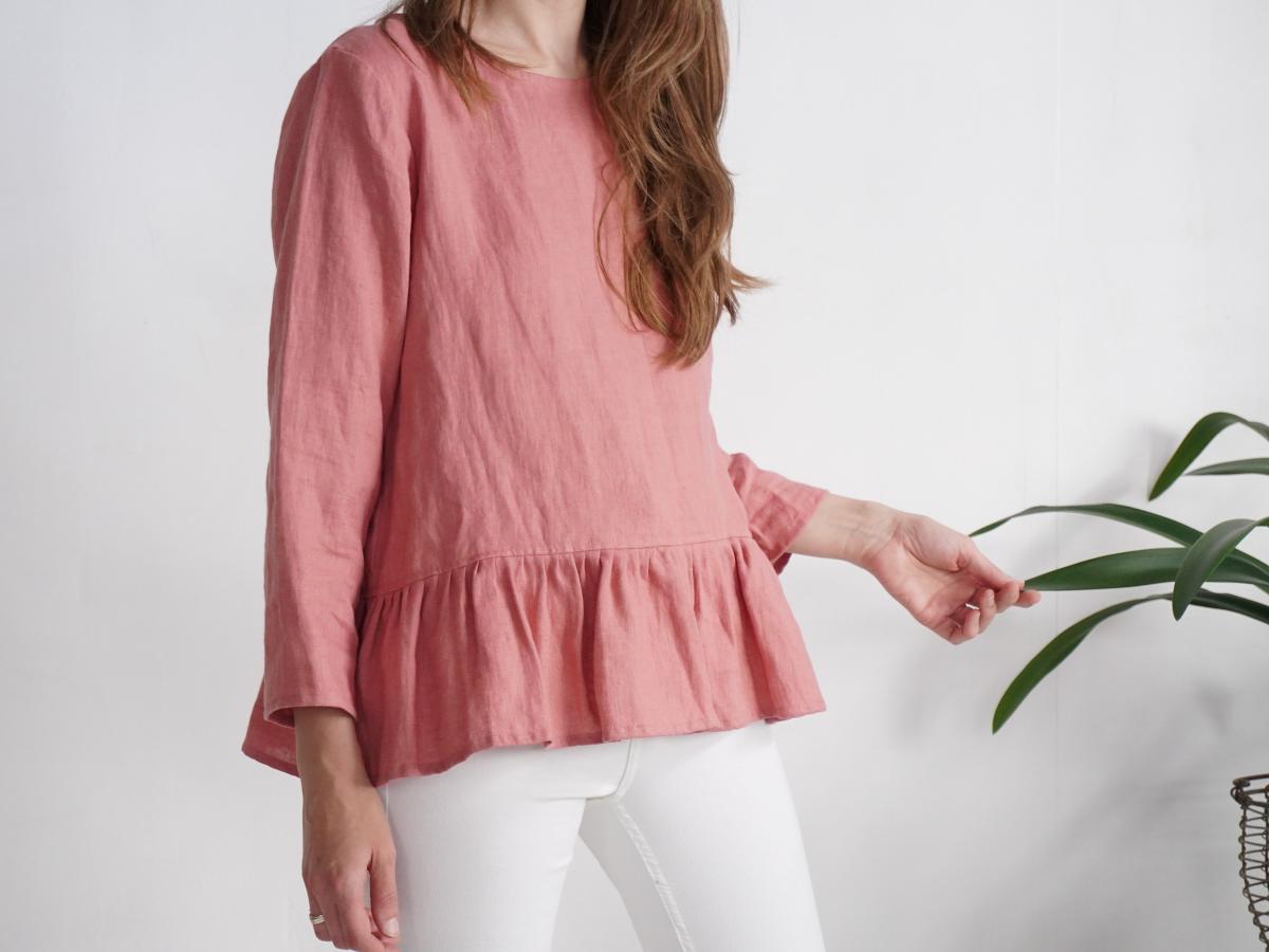 Blouse en lin à manches longues et volant RED