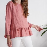 Blouse en lin à manches longues et volant RED