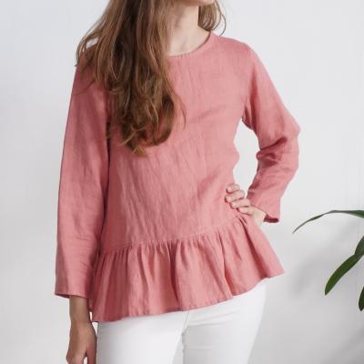 Blouse en lin à manches longues et volant RED