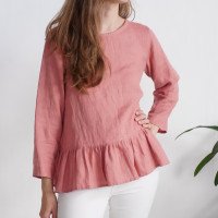 Blouse en lin à manches longues et volant RED