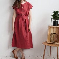 Robe chemise midi d’allaitement en lin à ceinture LIMPOPO