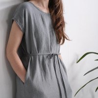 Robe longue en lin à taille basse et volant DONETS