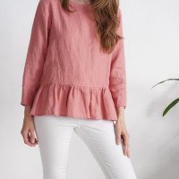 Blouse en lin à manches longues et volant RED