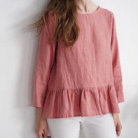 Blouse en lin à manches longues et volant RED