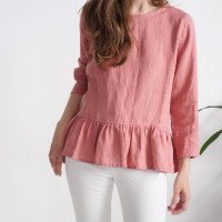 Blouse en lin à manches longues et volant RED