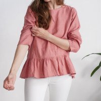 Blouse en lin à manches longues et volant RED