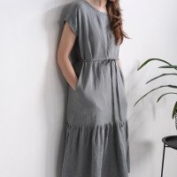 Robe longue en lin à taille basse et volant DONETS