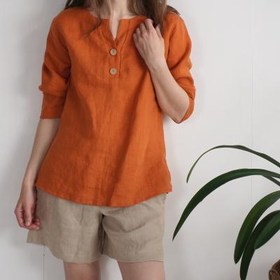 Blouse en lin boutonnée à dos allongé DARYA