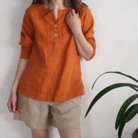 Blouse en lin boutonnée à dos allongé DARYA
