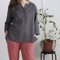 Blouse de grossesse en lin boutonnée à dos allongé DARYA