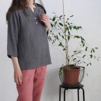 Blouse de grossesse en lin boutonnée à dos allongé DARYA