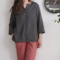 Blouse de grossesse en lin boutonnée à dos allongé DARYA