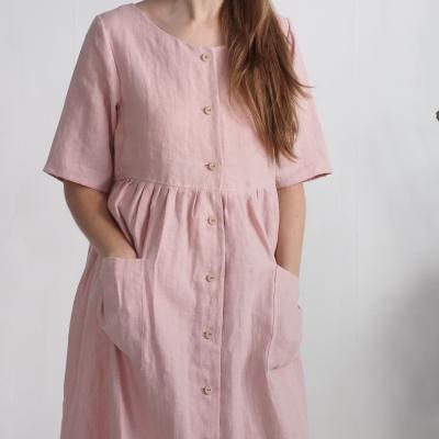 Half sleeve linen dress with buttons, breastfeeding dress - TENNESSEE