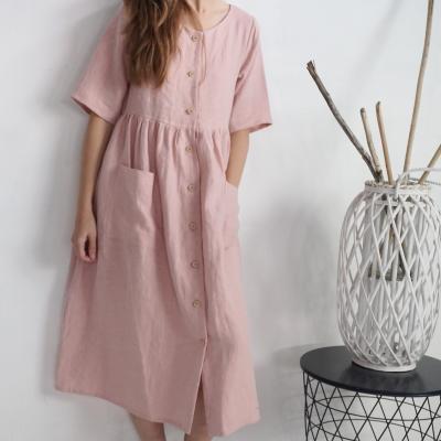 Half sleeve linen dress with buttons, breastfeeding dress - TENNESSEE