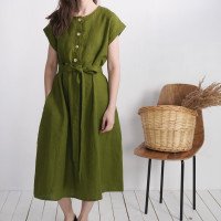 Robe chemise midi de grossesse en lin à ceinture LIMPOPO