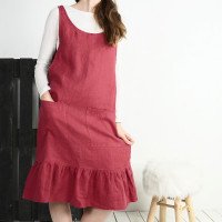 Robe tablier en lin à volant ORINOCO