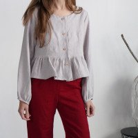 Blouse courte en lin, boutons et volant NARVA