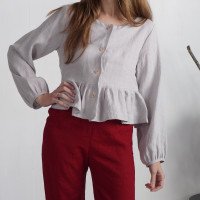 Blouse courte en lin, boutons et volant NARVA