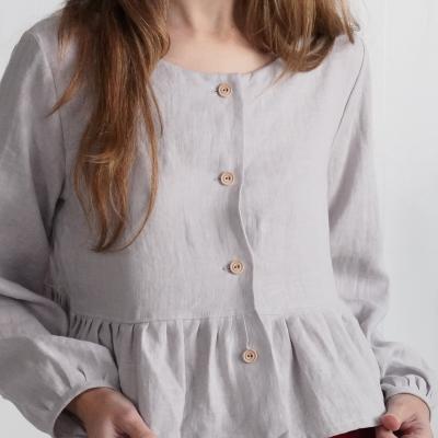 Blouse courte en lin, boutons et volant NARVA