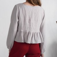 Blouse courte en lin, boutons et volant NARVA