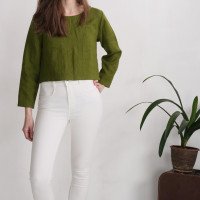 Blouse courte en lin à manches longues GODAVARI