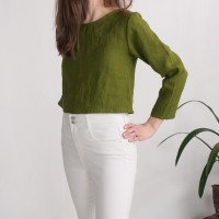 Blouse courte en lin à manches longues GODAVARI