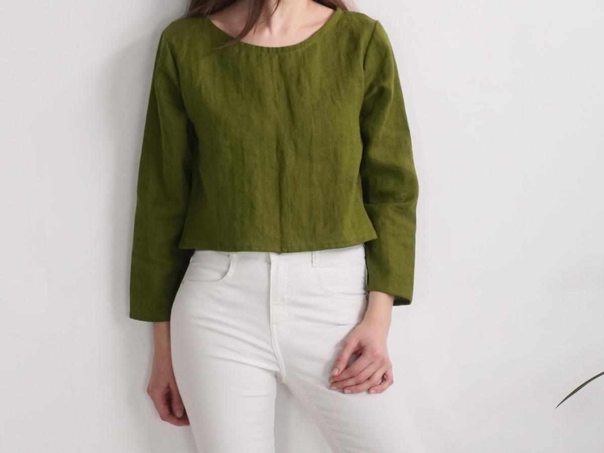 Blouse courte en lin à manches longues GODAVARI