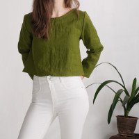 Blouse courte en lin à manches longues GODAVARI