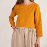 Blouse courte en lin à manches longues GODAVARI