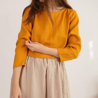 Blouse courte en lin à manches longues GODAVARI