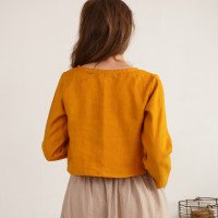 Blouse courte en lin à manches longues GODAVARI