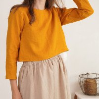 Blouse courte en lin à manches longues GODAVARI