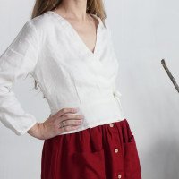 Blouse cache-cœur en lin à manches longues DNIEPER
