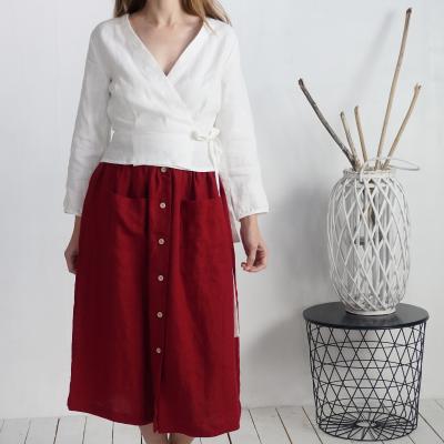 Blouse cache-cœur en lin à manches longues DNIEPER