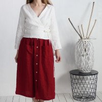 Blouse cache-cœur en lin à manches longues DNIEPER
