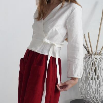 Blouse cache-cœur en lin à manches longues DNIEPER